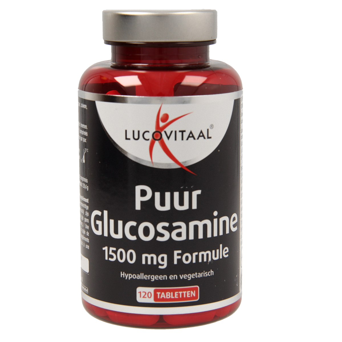 Vegan glucosamine supplement by Lucovitaal with 120 tablets, featuring mineralen enkel formula in bottle.