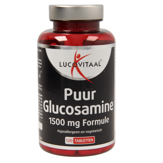 Vegan glucosamine supplement by Lucovitaal with 120 tablets, featuring mineralen enkel formula in bottle.
