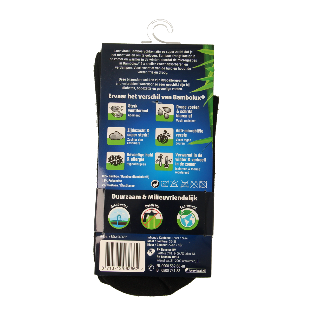 Lucovitaal black bamboo long socks for women, size 35-38, shown in the image with comfortable, stretchy fabric.