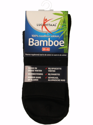 Black bamboo socks by Lucovitaal in size 39-42, shown as a pair, made from soft bamboo material.