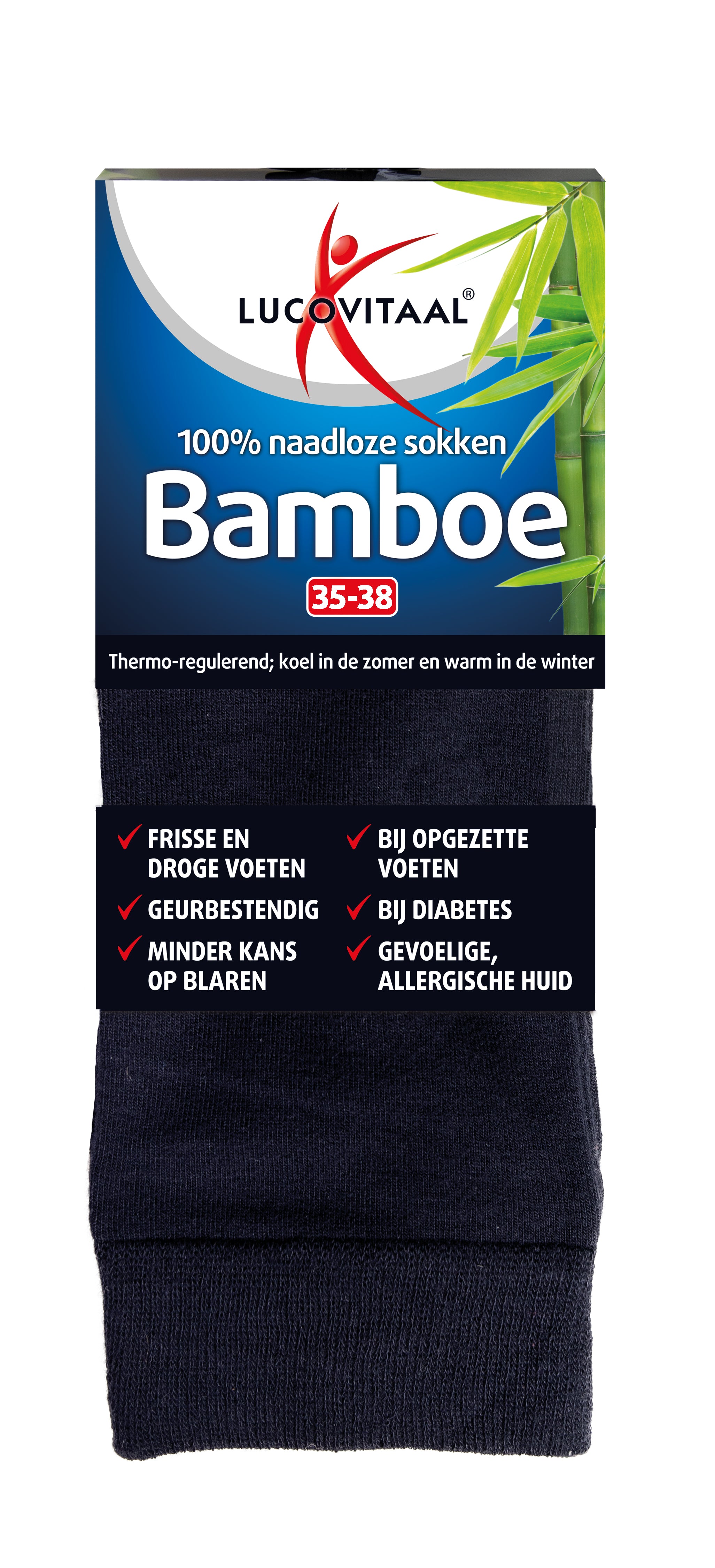 Blue bamboo socks from Lucovitaal, long style, size 35-38, shown in a single pair on a plain background.