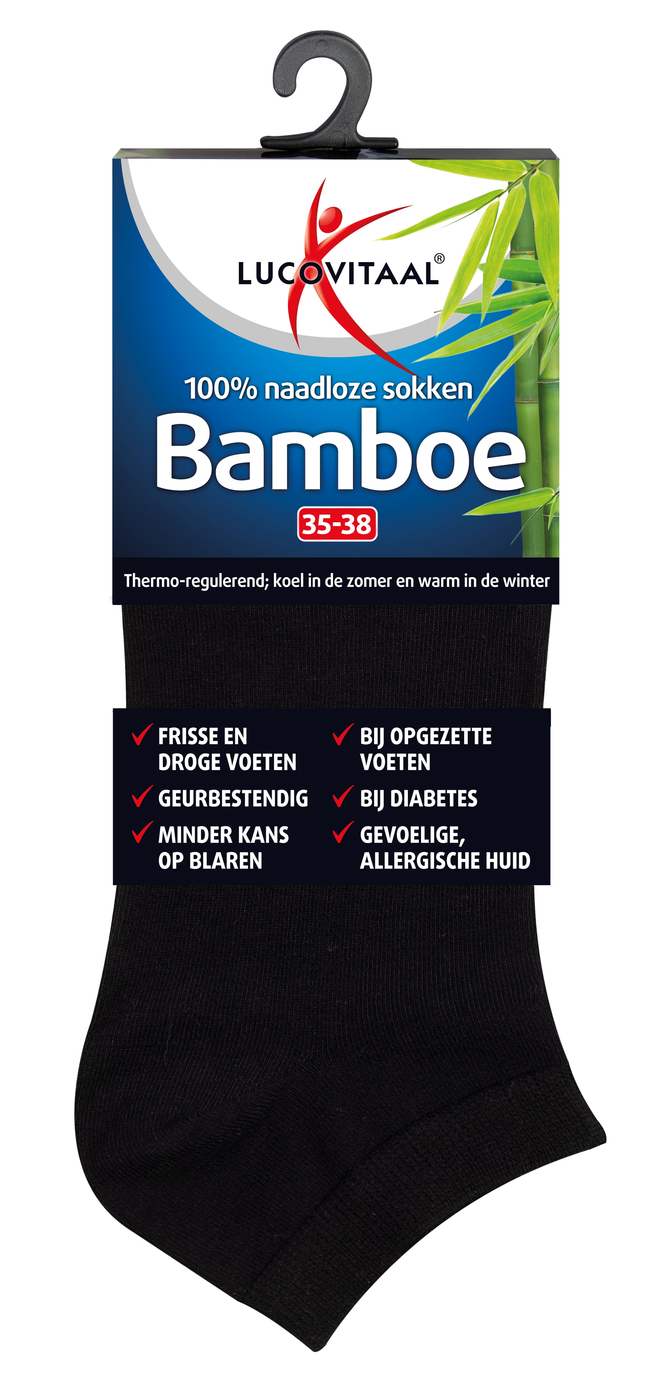 Lucovitaal black bamboo ankle socks for size 35-38, pair of comfortable, breathable socks for everyday wear.