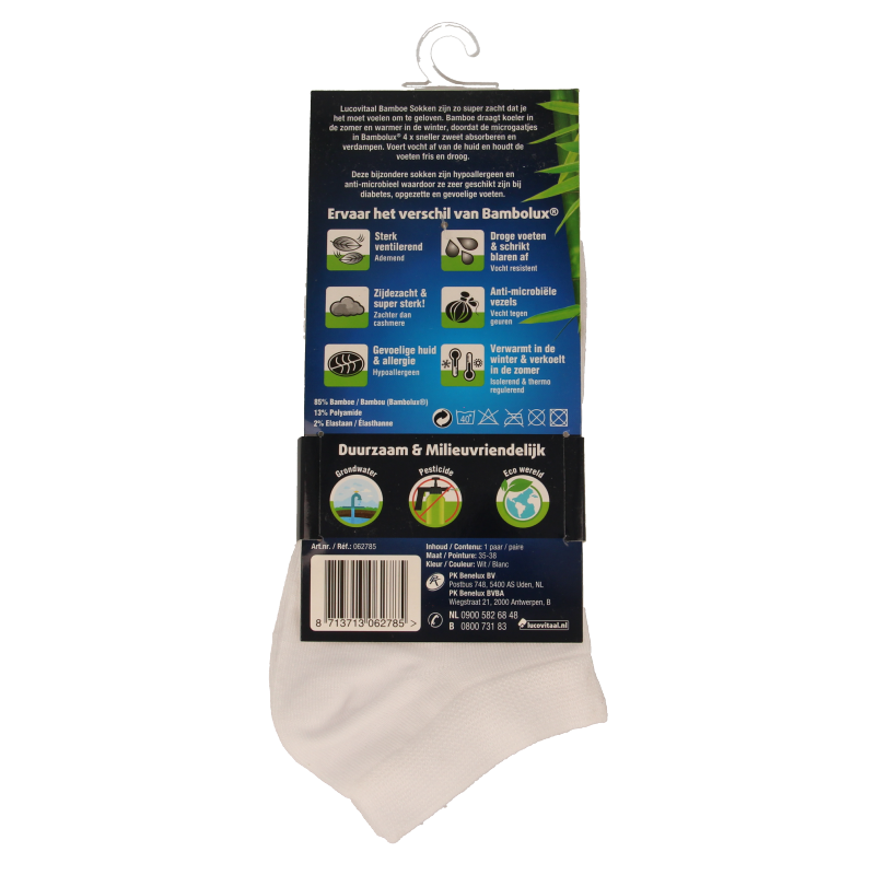 White bamboo ankle socks by Lucovitaal in size 35-38, shown as a pair in the image.
