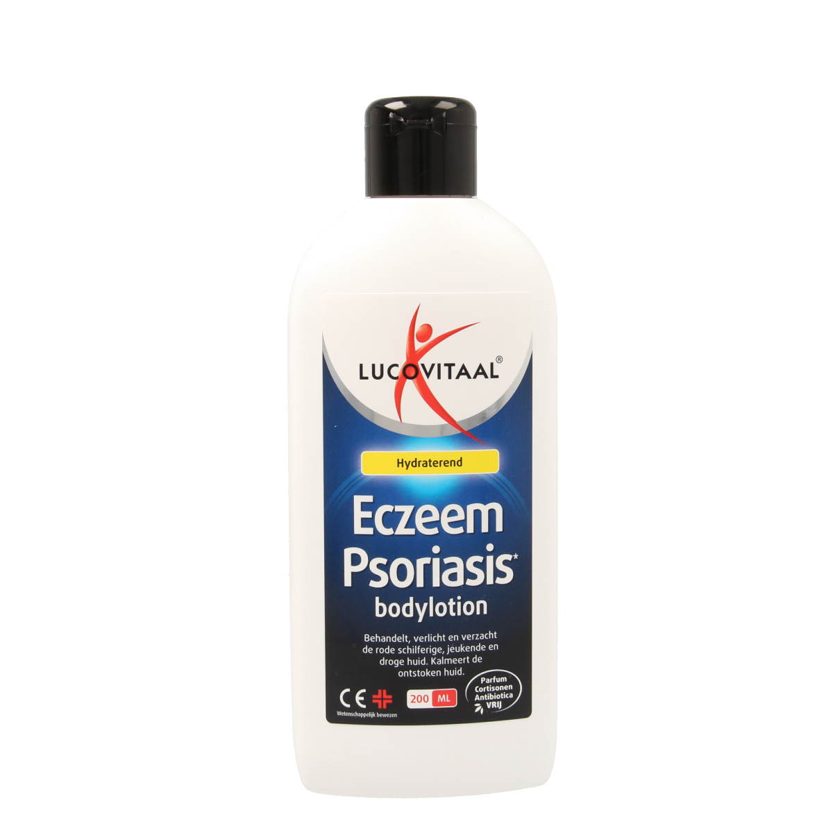 Lucovitaal Eczeem psoriasis bodylotion 200ml bottle, natural skincare for soothing and moisturizing sensitive skin.