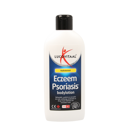 Lucovitaal Eczeem psoriasis bodylotion 200ml bottle, natural skincare for soothing and moisturizing sensitive skin.