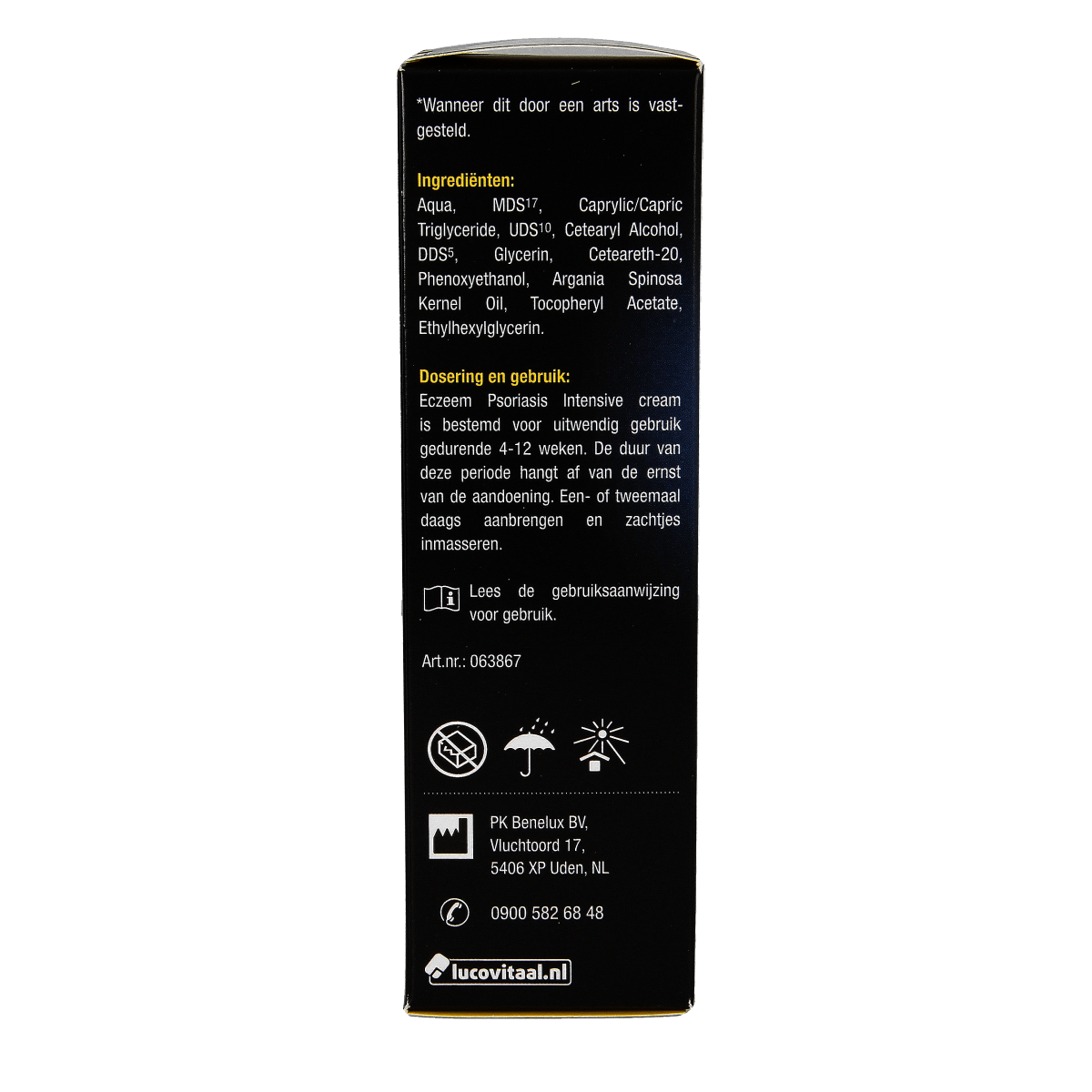 Lucovitaal Eczeem psoriasis intensieve crème in 50ml tube, suitable for skin relief, shown in an image of the product packaging
