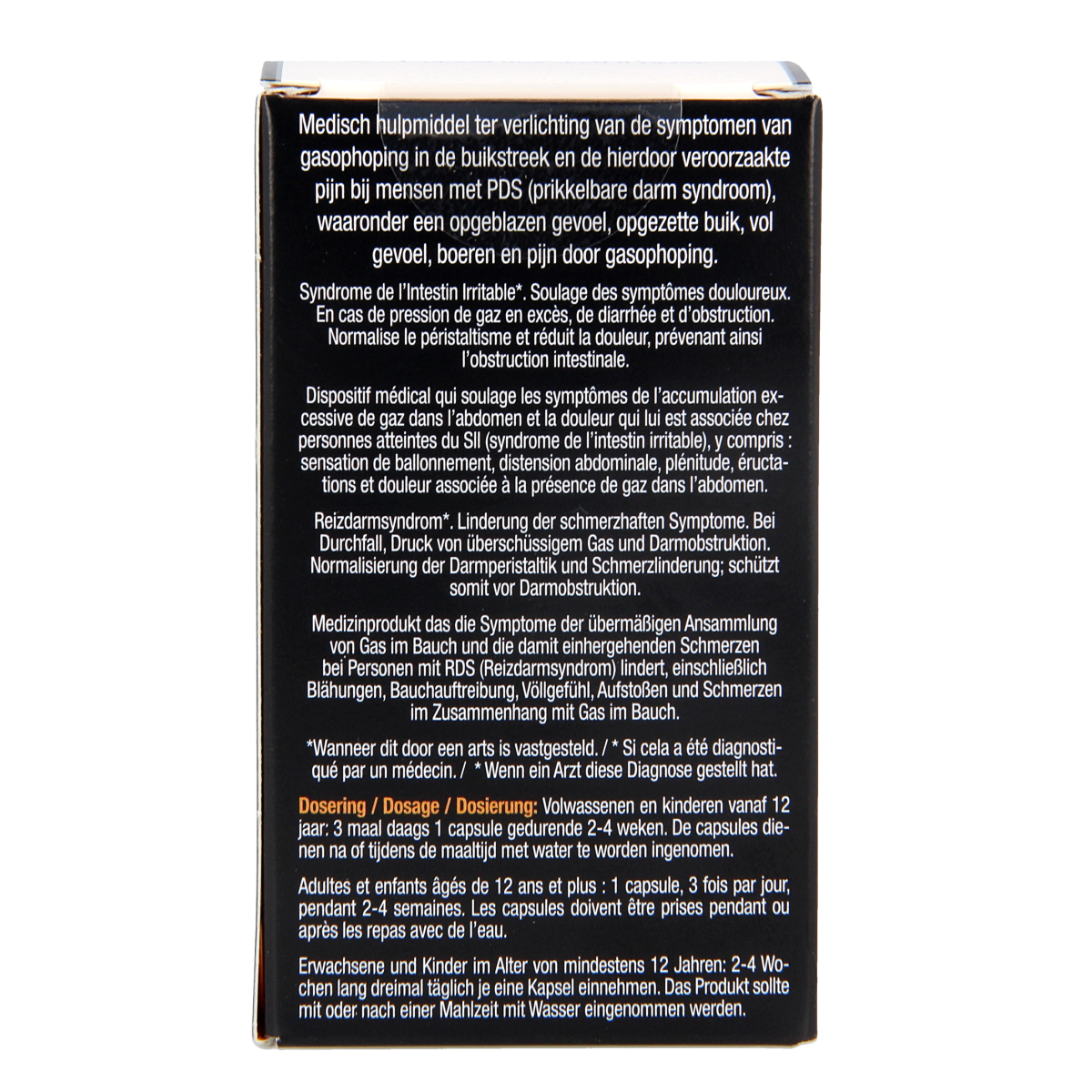 Lucovitaal Prikkelbare darm syndroom herbal capsules in a bottle, dietary supplement for digestive comfort.