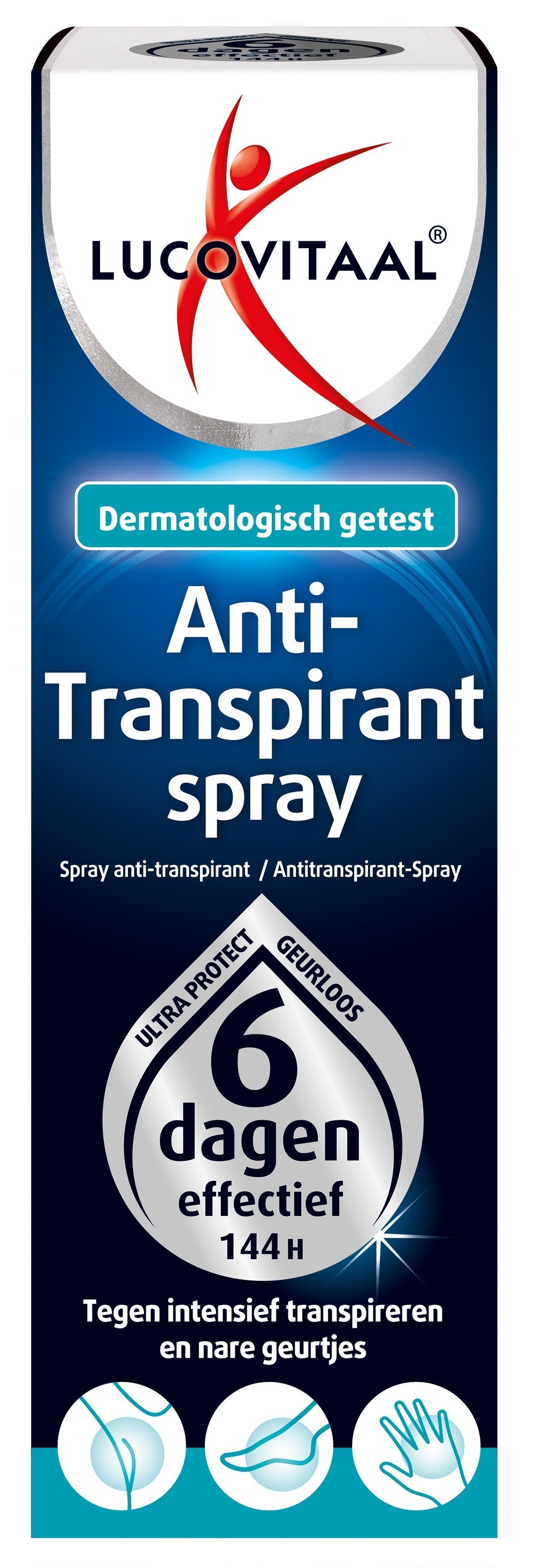 Lucovitaal anti-transpirant spray 40ml bottle with spray nozzle, designed for deodorant and sweat control.
