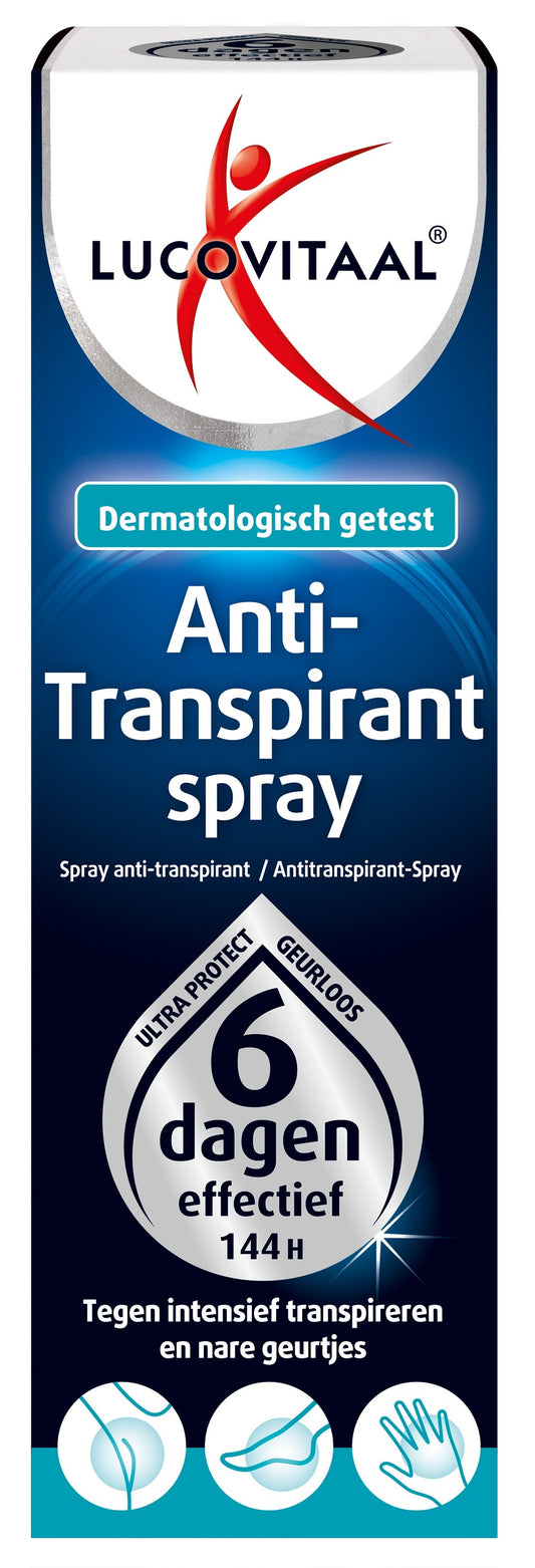 Lucovitaal anti-transpirant spray 40ml bottle with spray nozzle, designed for deodorant and sweat control.
