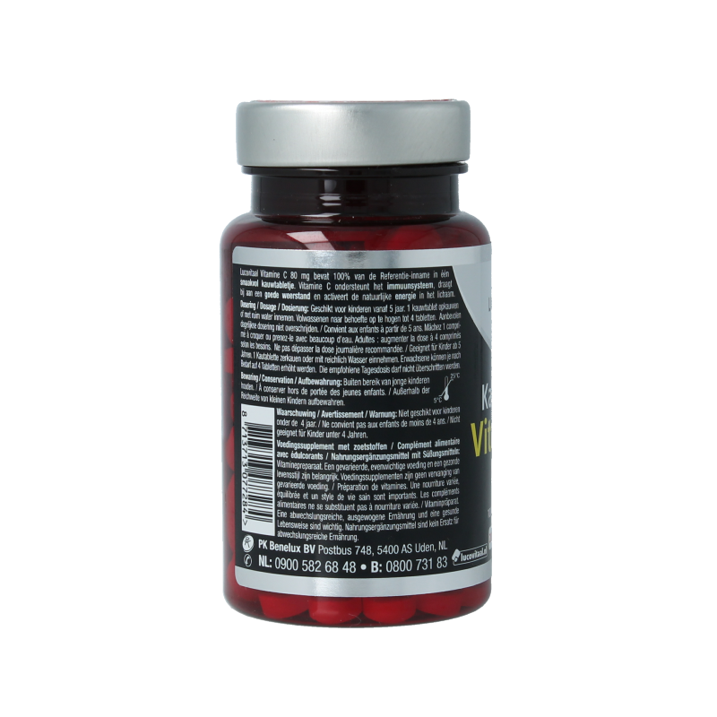Lucovitaal Vitamine C 80mg citroen flavor, 200 chewable tablets, vitamin supplement for immune support.