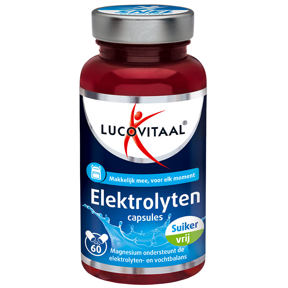 Lucovitaal Elektrolyten capsules, mineral supplement, 60-count bottle, natural mineral blend for hydration and electrolyte balance.