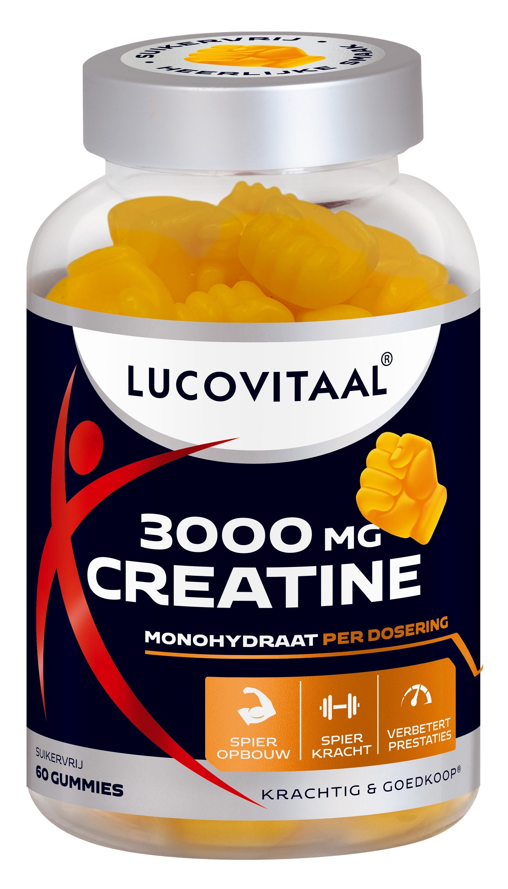 Lucovitaal Creatine 3000mg gummies, amino acids supplement, 60 pieces, vitamin and supplement product with colorful gummies