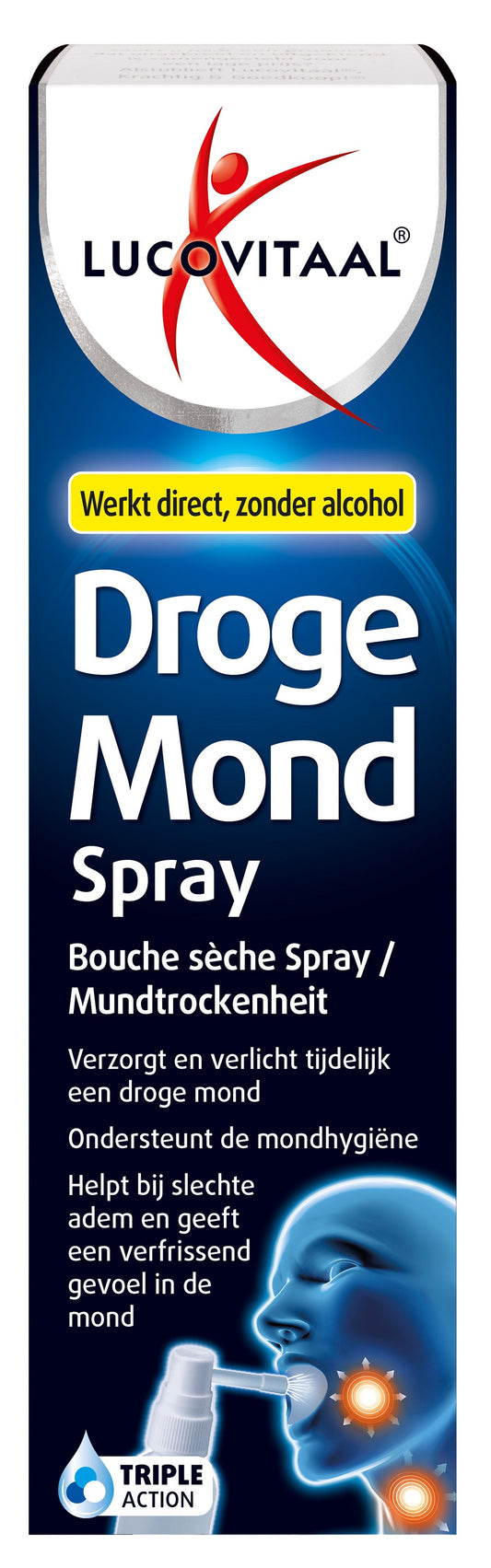 Lucovitaal droge mond spray in a 20ml bottle, a natural oral care product for dry mouth relief.