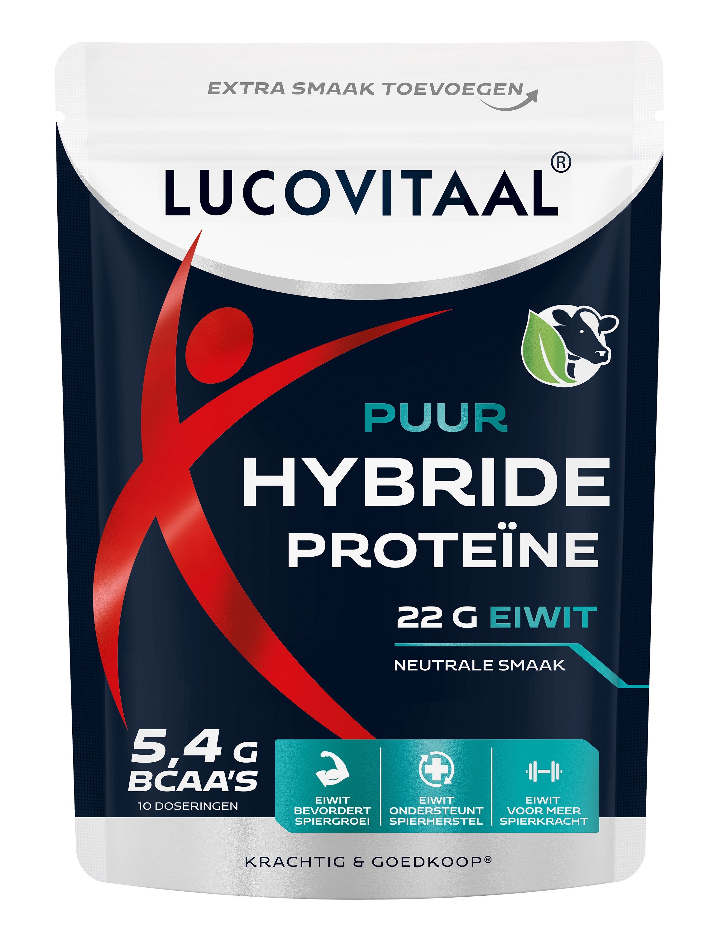 Lucovitaal Protein Hybride puur aminozuren supplement in 250g container, showing the label and packaging details.