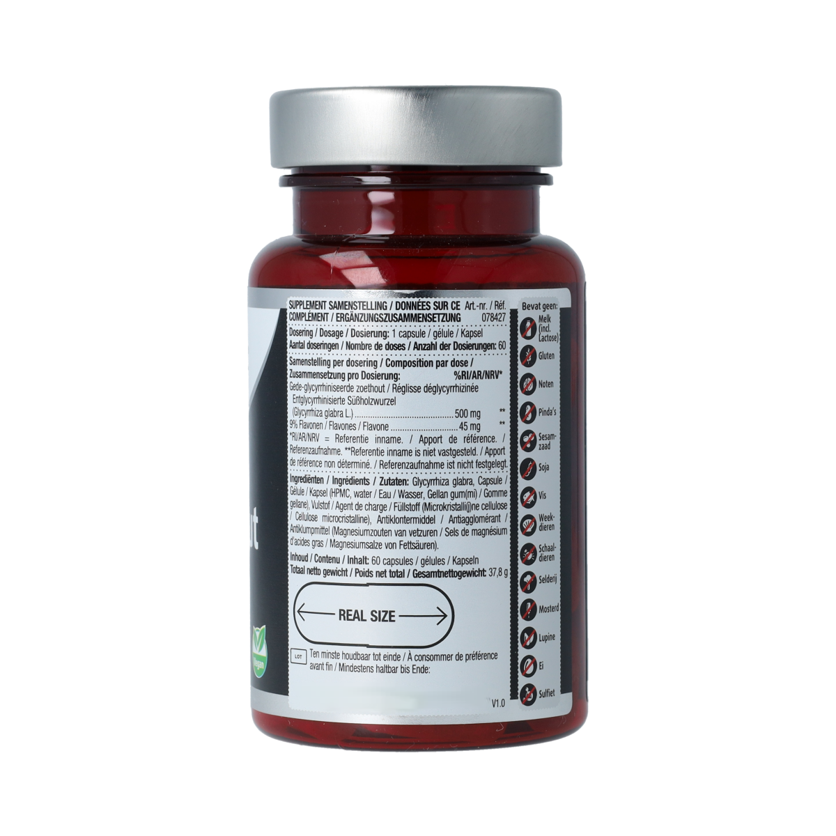 Lucovitaal Zoethout DGL herbal supplement capsules, natural herbal preparation for soothing throat and digestive health.