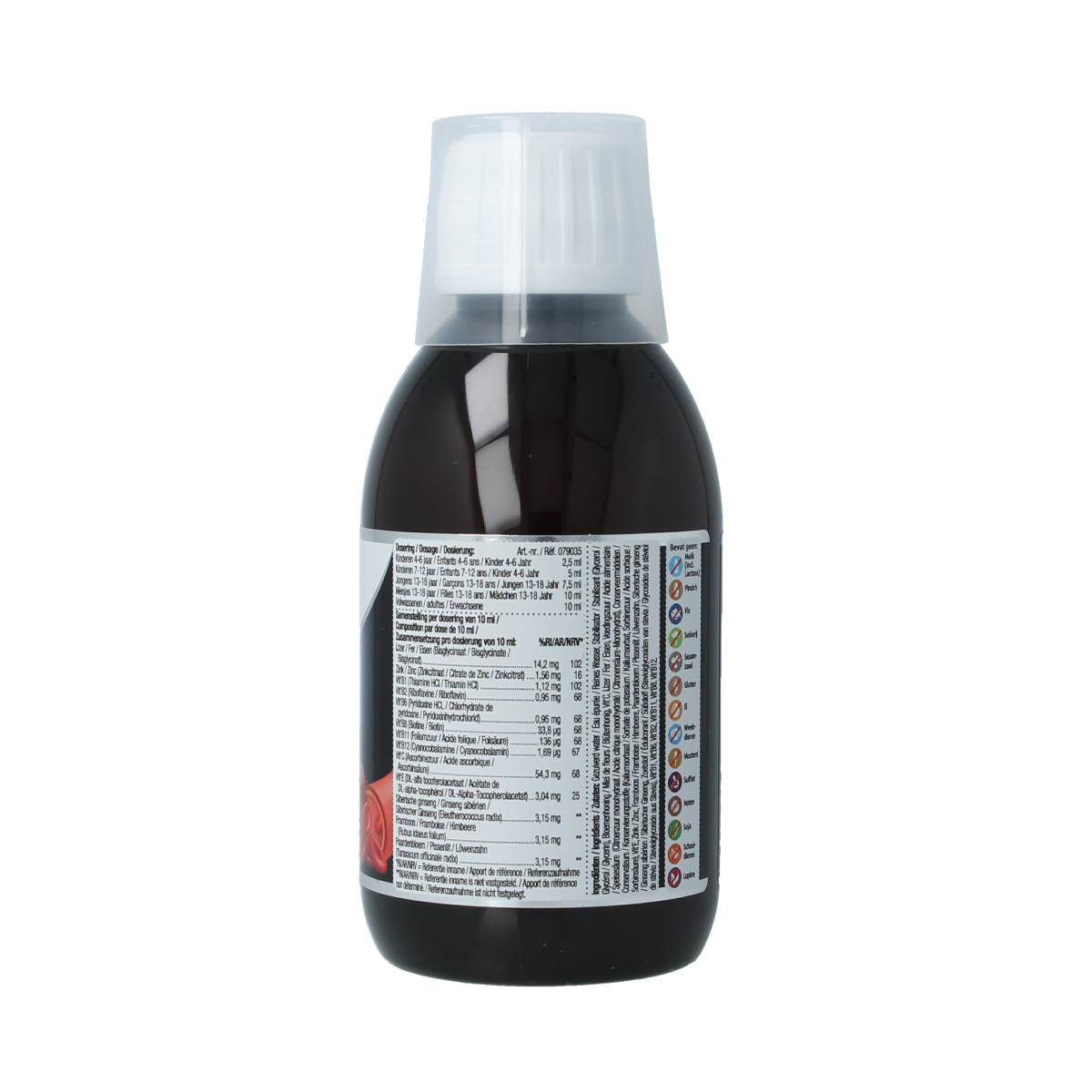 Bottle of Lucovitaal IJzer bisglycinaat mineral supplement in a 200ml container with a white cap and label.
