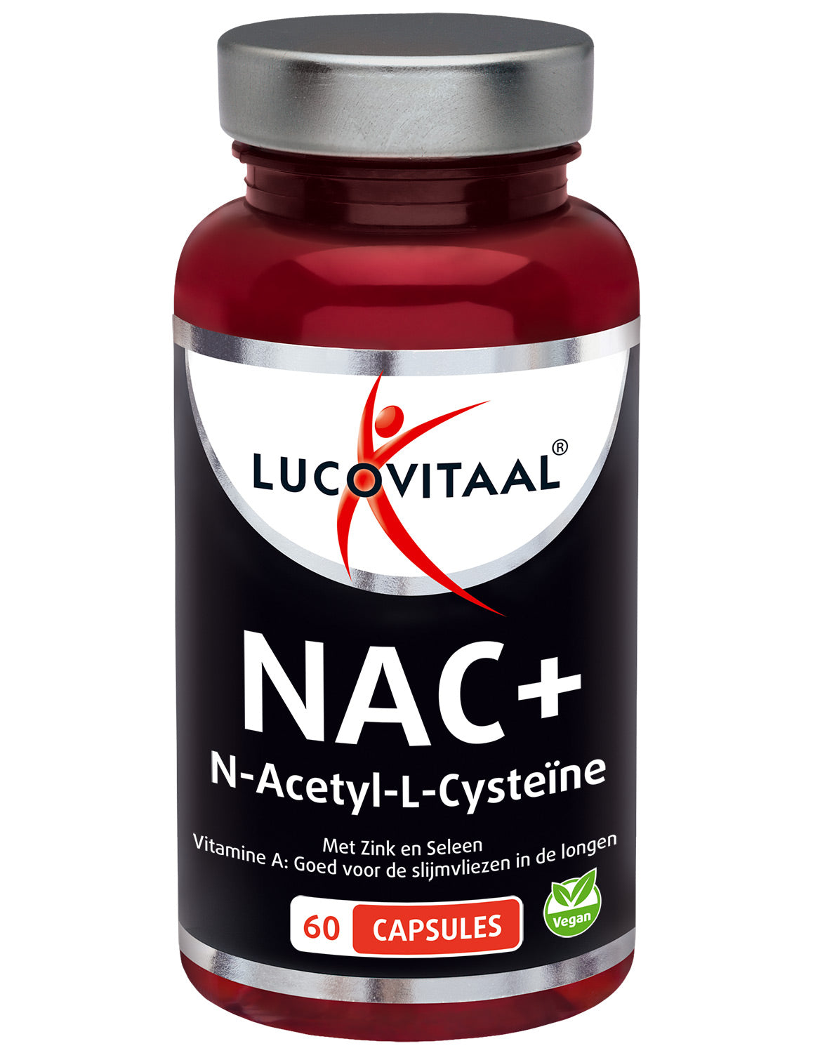 Lucovitaal NAC+ amino acids capsules in a bottle, dietary supplement for healthy amino acid intake.