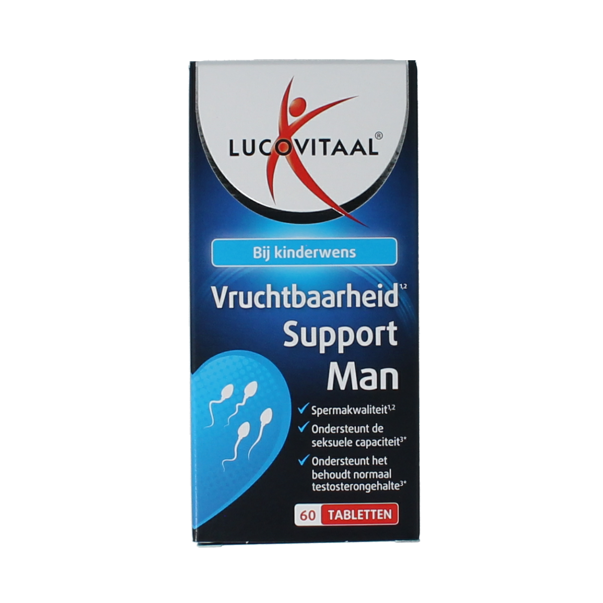 Lucovitaal Vruchtbaarheid Support Man multivitamin tablets, 60 count, dietary supplement for male reproductive health.