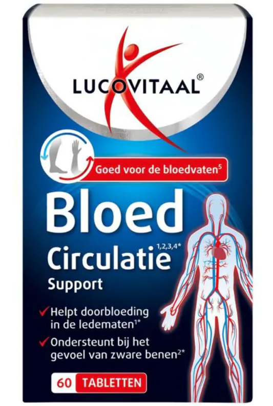 Lucovitaal bloedcirculatie ondersteuning kruidenpreparaat in doos met 60 tabletten, natuurlijke supplement voor gezonde bloedstroom