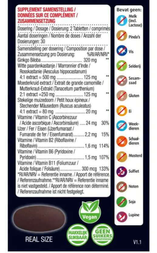 Lucovitaal bloedcirculatie support kruidenpreparaten in een doos met 60 tabletten, natuurlijke supplement voor bloeddoorstroming