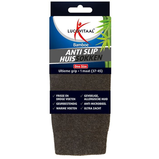 Lucovitaal bamboo anti-slip house socks in one size, soft and cozy with non-slip soles, perfect for indoor wear.