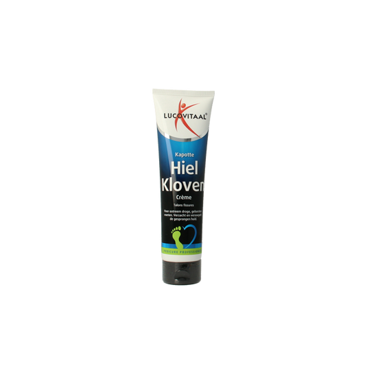 Lucovitaal Hielkloven crème in 75ml tube, foot care product for cracked heels and dry skin, with a focus on heel skin treatment.