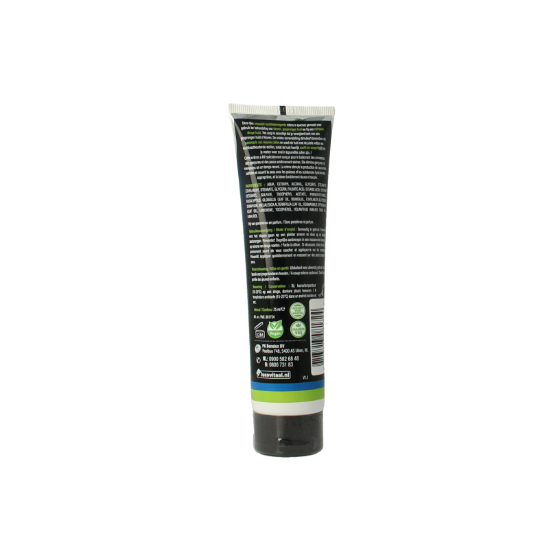 Lucovitaal Hielkloven crème in 75ml tube, foot care product for cracked heels, featuring a white and blue packaging design.