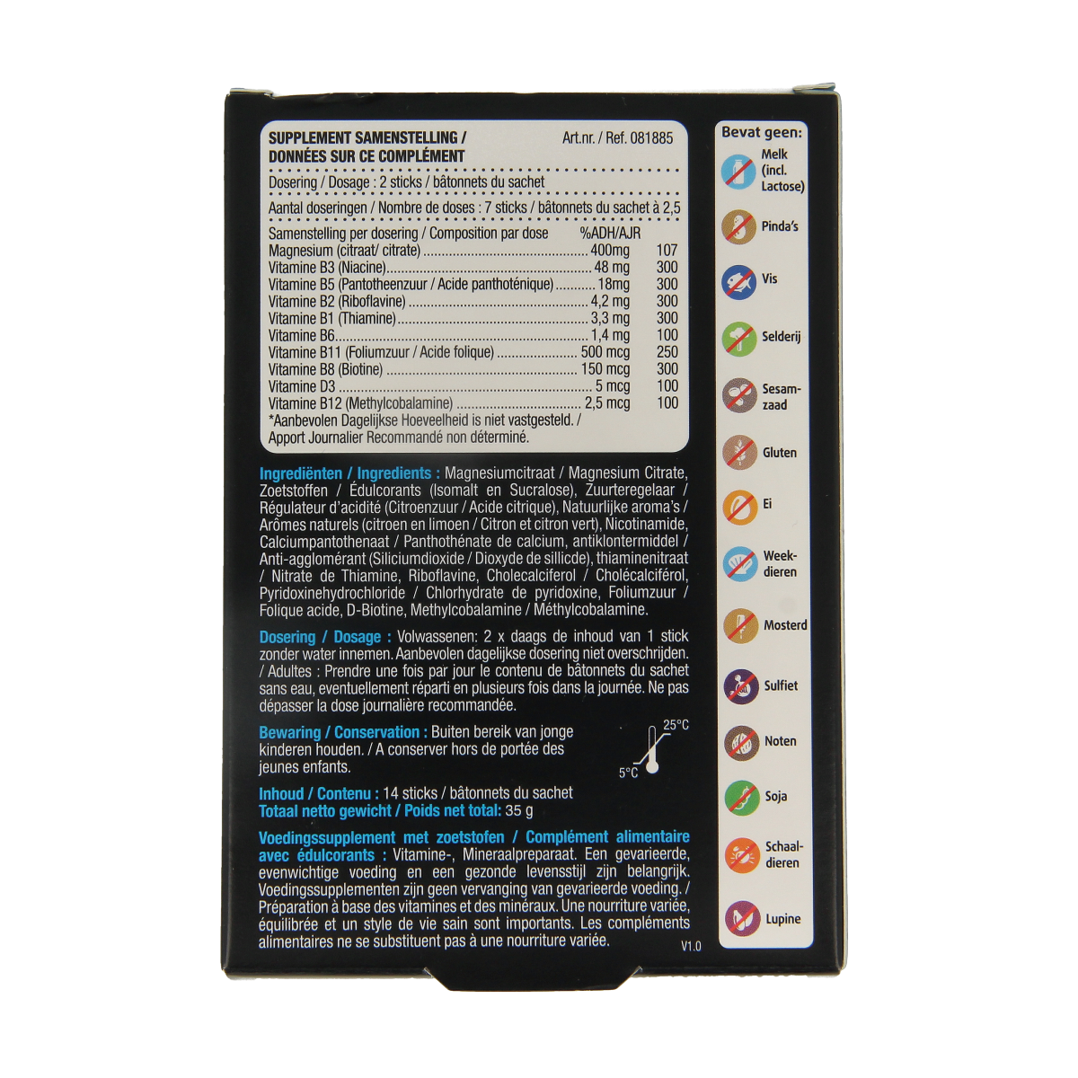 Lucovitaal Magnesium Citraat 400mg 2go sticks, mineral supplement, 14-pack, showing the packaging and sticks.