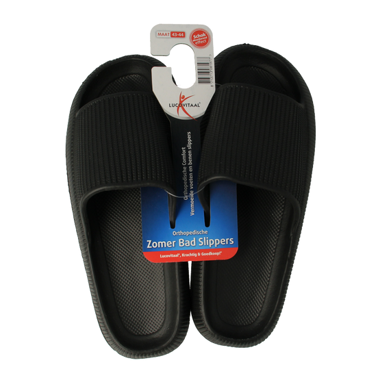 Lucovitaal orthopedic black slippers size 43-44, pair, featuring comfortable design for support and everyday wear.