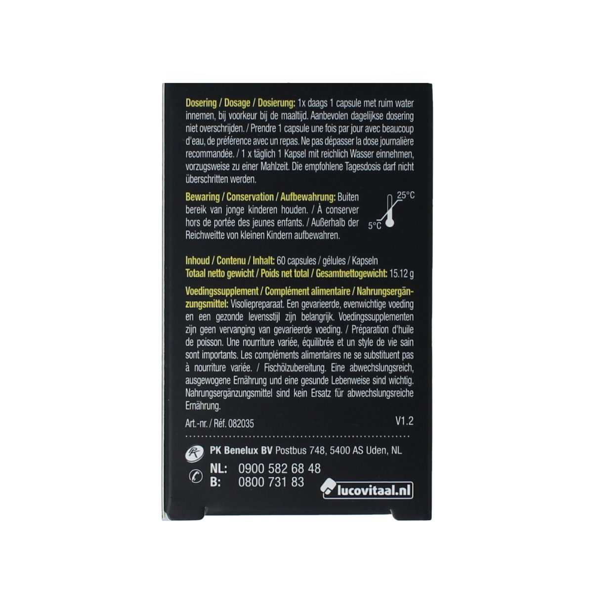 Lucovitaal Visolie Omega 3 mini softgels, dietary supplement containing omega-3 fatty acids in small softgel capsules.