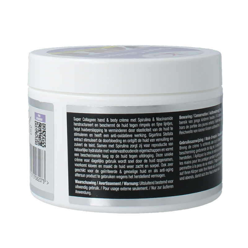 Lucovitaal Collageen hand and body creme in 250ml jar, featuring nourishing cream for skin care and hydration.