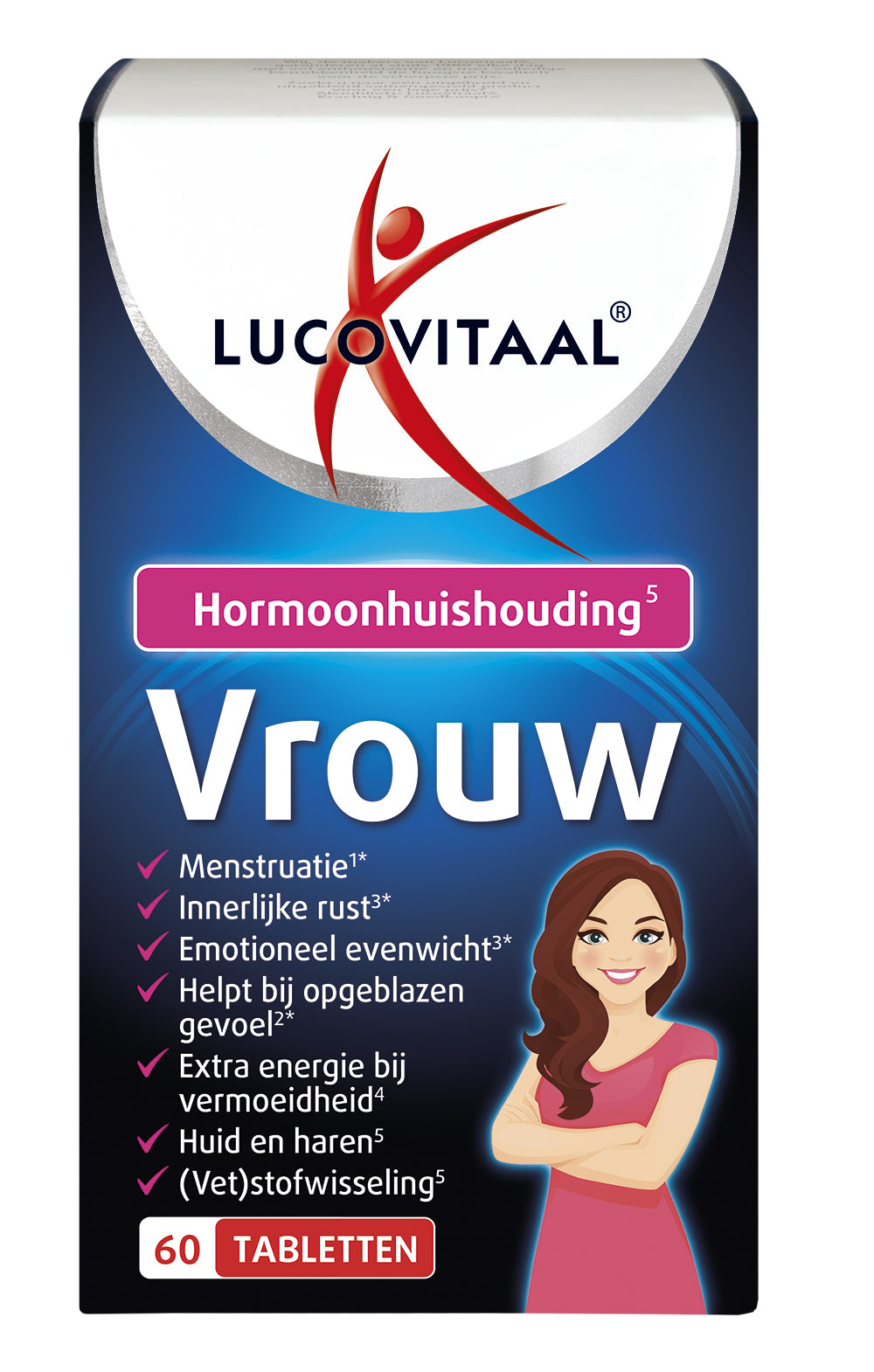 Lucovitaal Hormoonhuishouding vrouw herbal supplement bottle with 60 tablets, natural herbal preparation for women's hormone balance