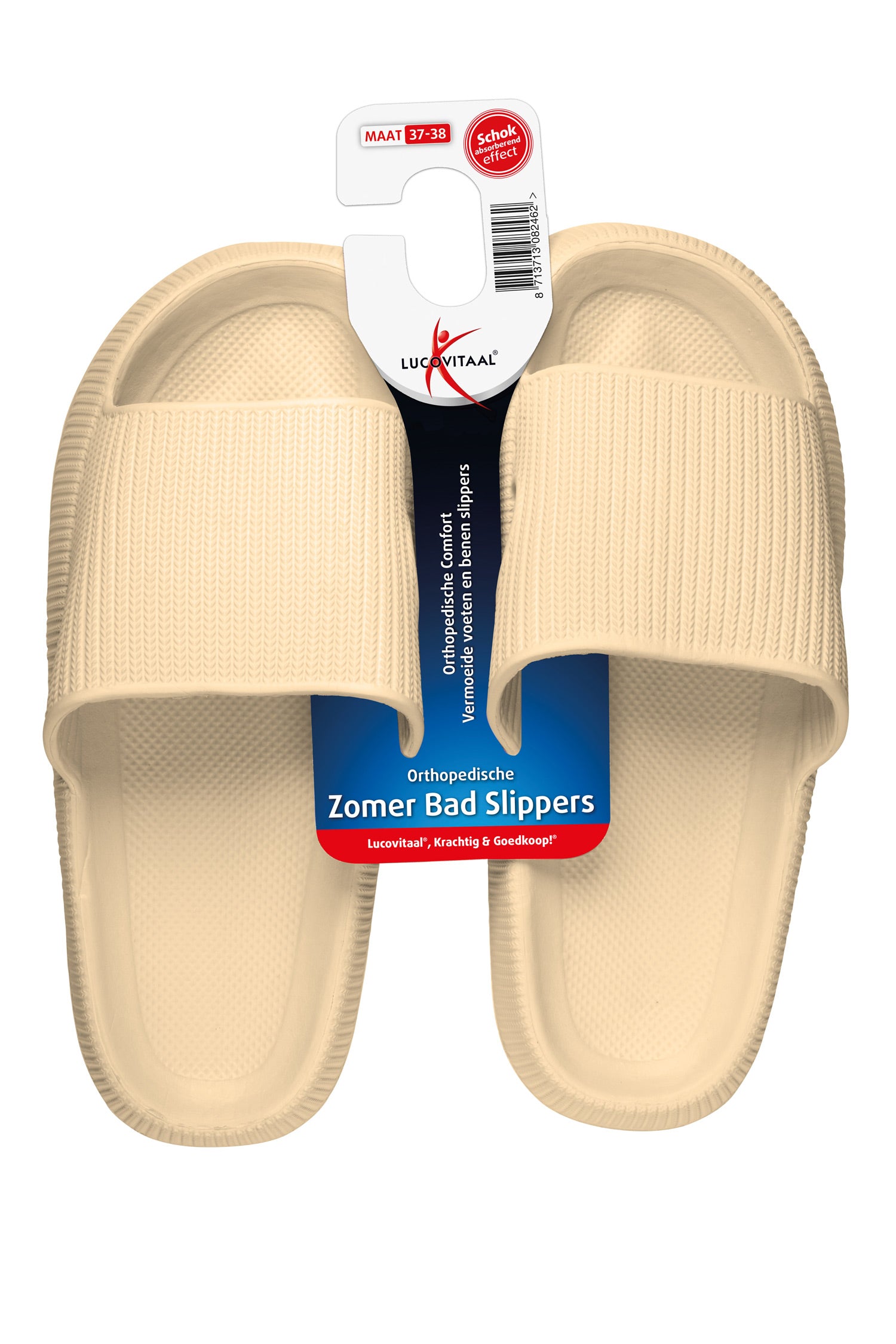 Beige Lucovitaal orthopedic slippers for size 37-38, showing supportive sole and comfortable design for indoor wear.