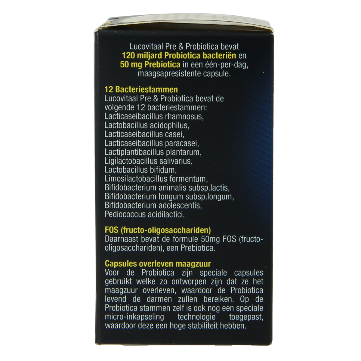 Lucovitaal Super pre & probiotica capsules with micro-organismen for digestive health, shown in a blister pack.