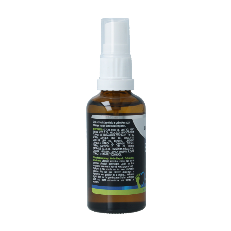 Vegan Lucovitaal muscle oil for calves in a 50ml bottle, suitable for body care and muscle relief.