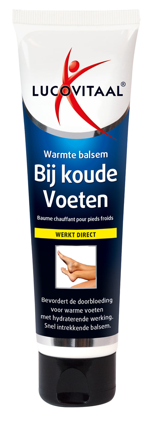 Lucovitaal Voeten warmte balsem in 75ml container, foot care product with soothing balm for foot warmth and comfort.