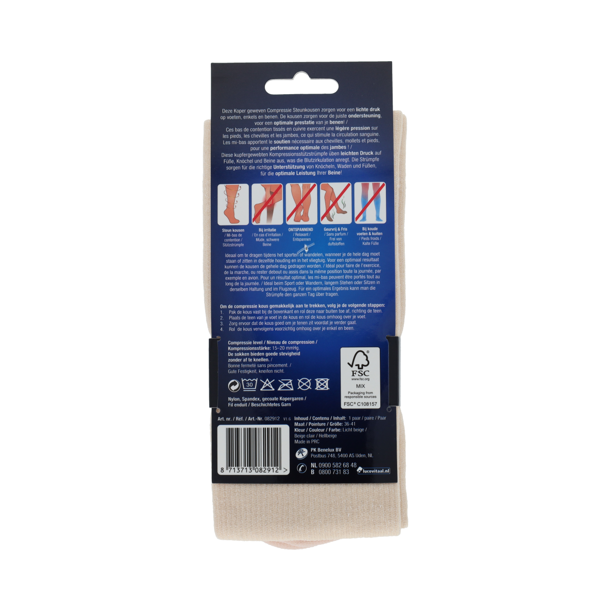 Lucovitaal copper compression stockings in size 36-41, skin color, pair of bandages for improved circulation.