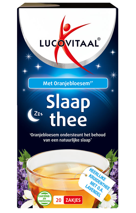 Lucovitaal Slaap thee in a box with 20 tea bags, herbal sleep aid from the Koffie en Thee collection.
