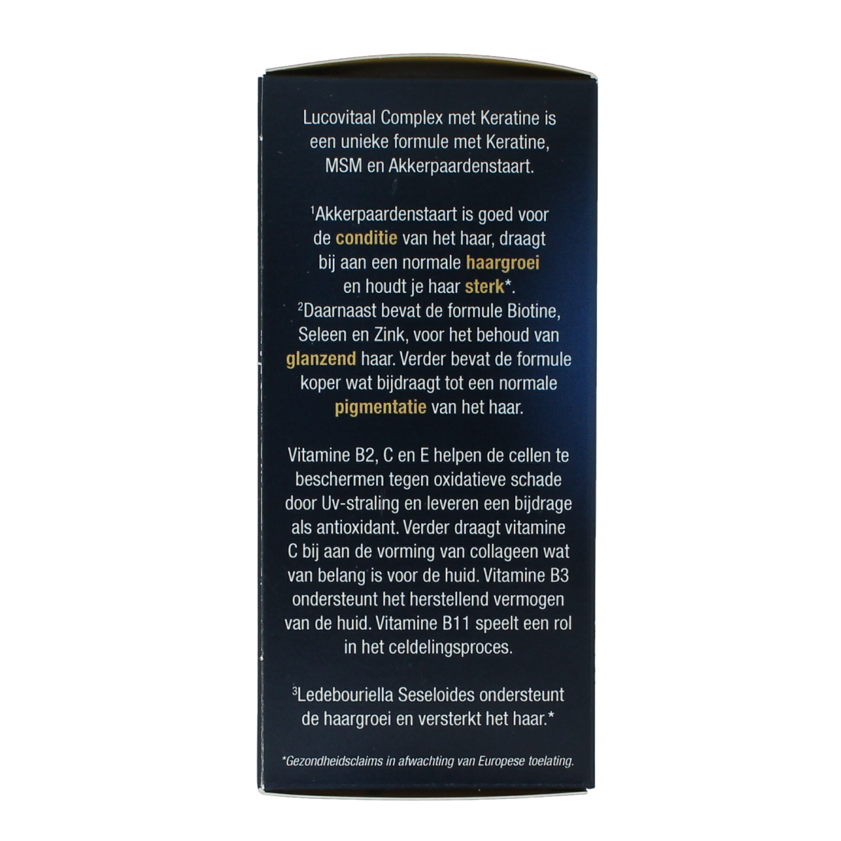 Box of Lucovitaal Keratine Complex capsules, a multivitamin supplement with keratin for hair and nail health.