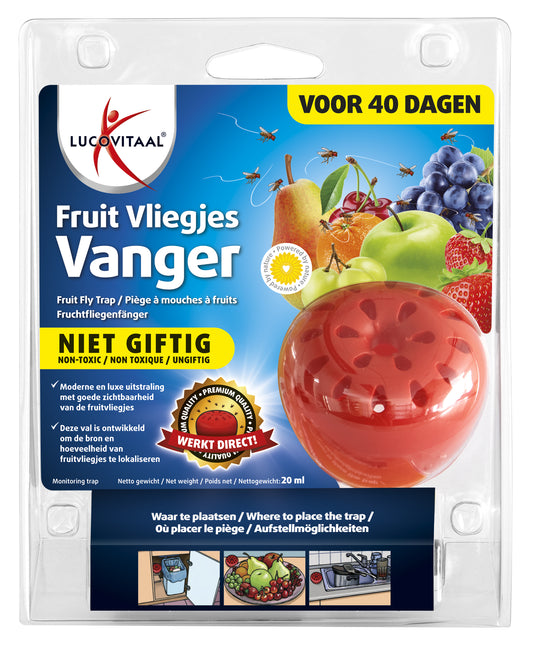 Lucovitaal Fruitvliegjes vanger 20ml bottle for insect bites and stings, with the product label visible in the image.