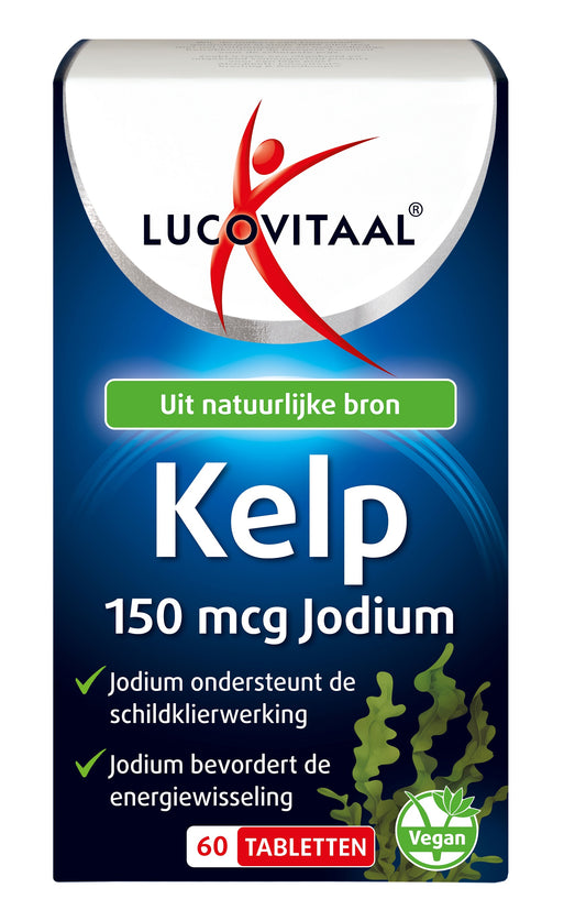 Lucovitaal Kelp mineral supplement with 150mcg iodine, 60 tablets, natural source of iodine and minerals for health support.