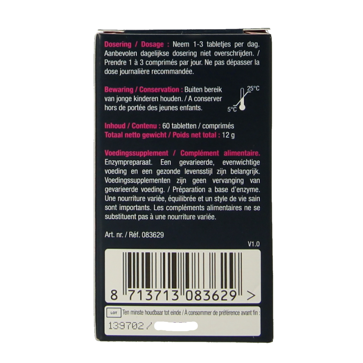 Lucovitaal Lactase 7000 FCC dietary supplement bottle with 60 tablets, containing enzymes for digestion support.