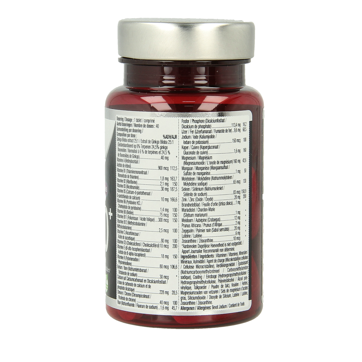 Lucovitaal Multi Compleet Man 50+ multivitamin tablets showing a bottle and tablets on a white background.