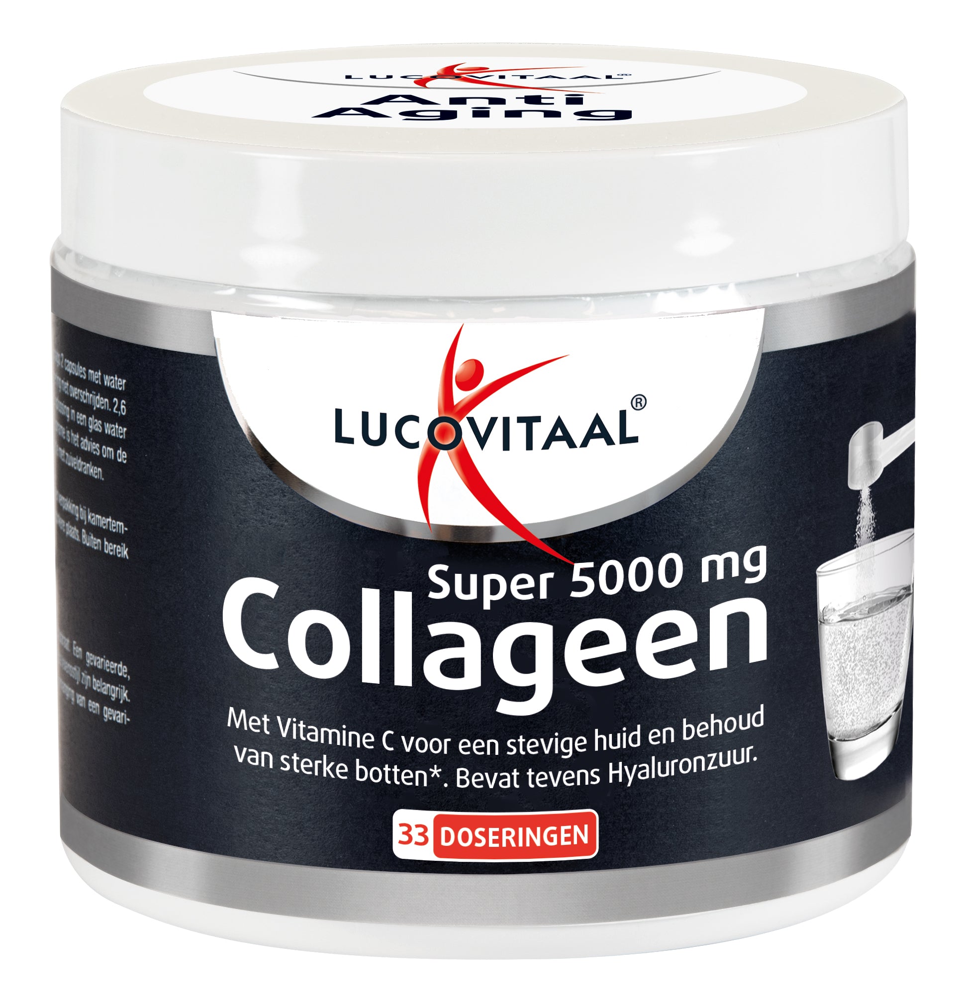Lucovitaal Collageen Super 5000mg powder in a 171.6g container, herbal supplement for skin and joint support.