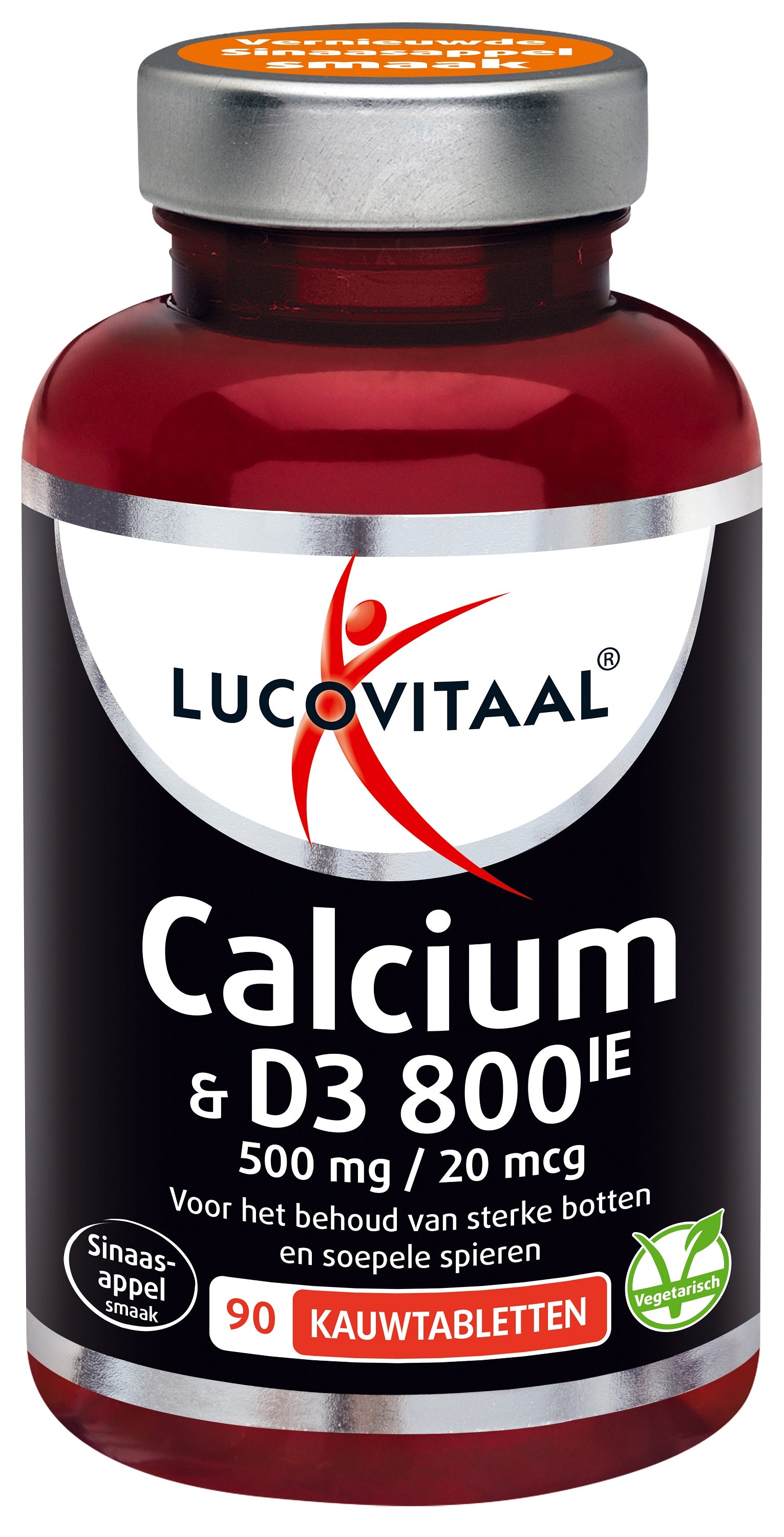 Lucovitaal Calcium 500mg with D3 20mcg chewable tablets, mineral supplement, shown in blister pack.