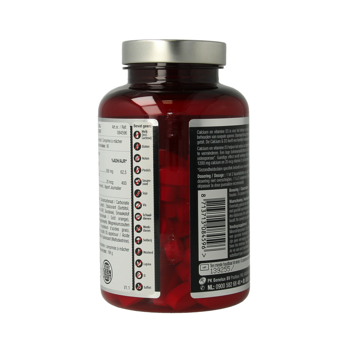 Lucovitaal Calcium 500mg with D3 chewable tablets, mineral supplement showing the product packaging and tablets.