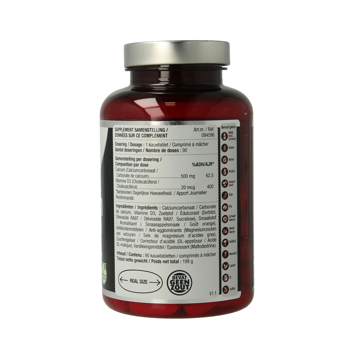 Lucovitaal Calcium 500mg with D3 20mcg chewable tablets, mineral supplement in a blister pack.