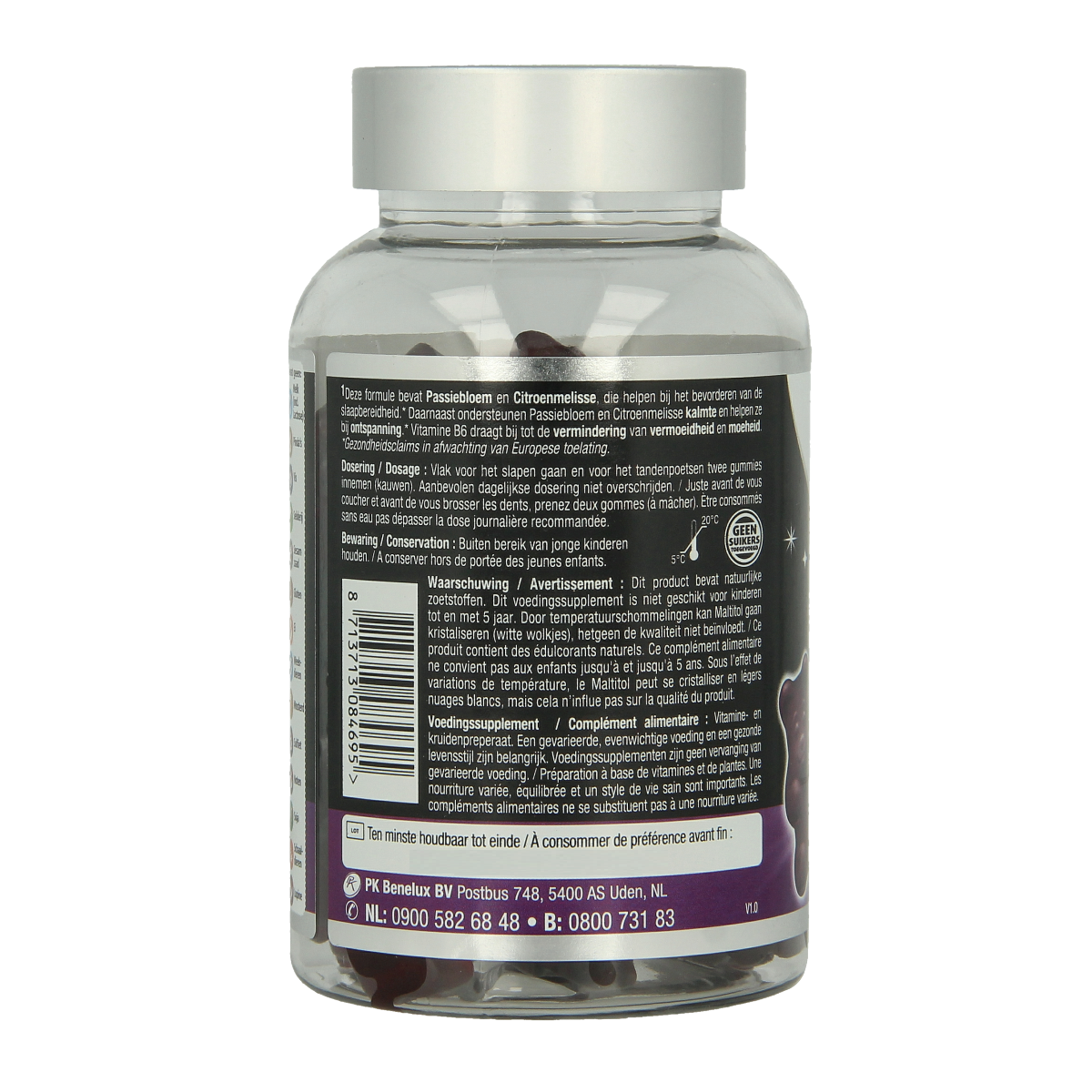 Lucovitaal Slaap Gummies for Kids with blueberry flavor, vegan herbal supplement in a container of 60 gummies.