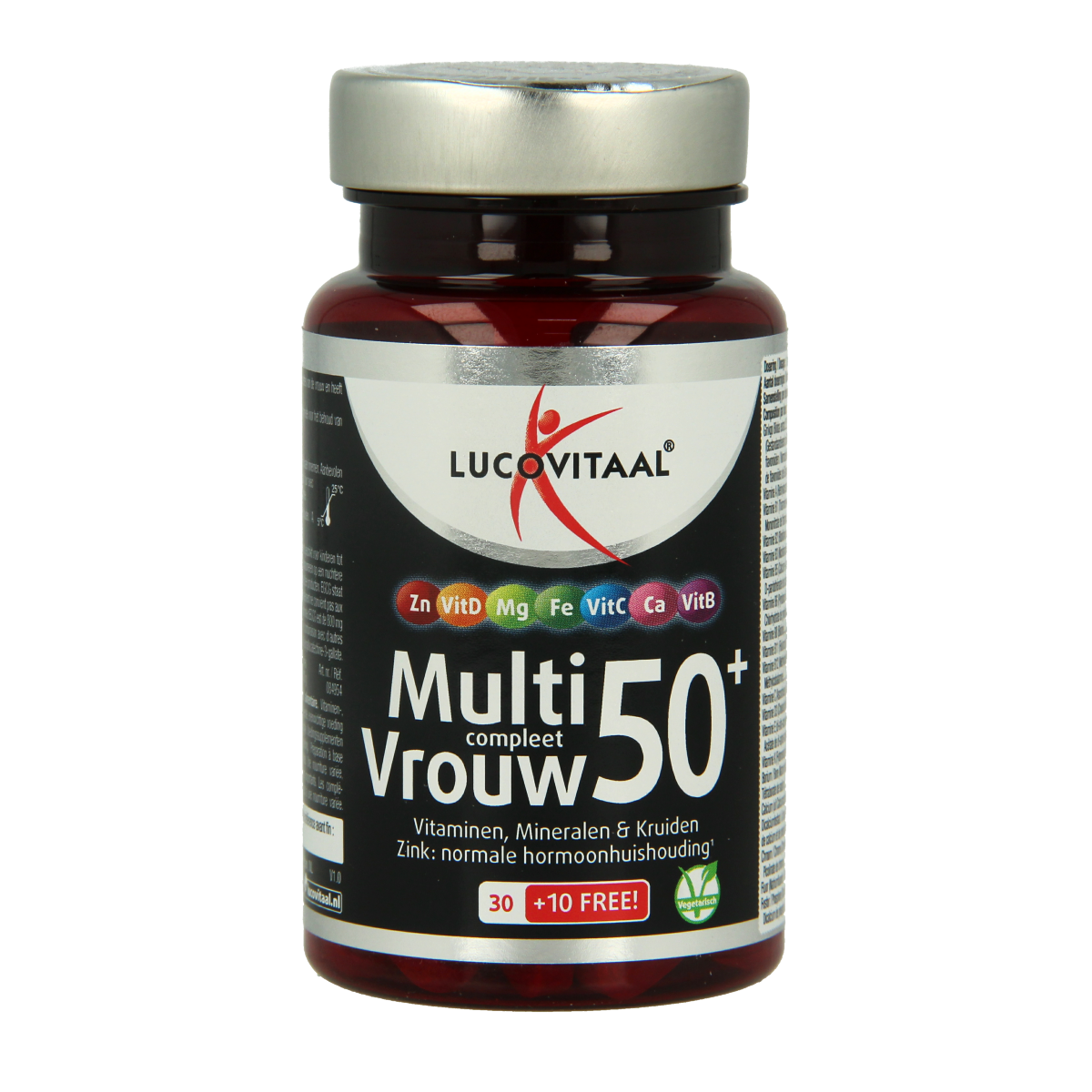 Lucovitaal Multi Compleet Vrouw 50+ vitamin supplement bottle with 40 tablets, showing the label and packaging.