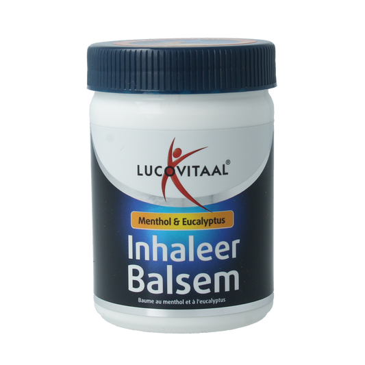 Lucovitaal inhaler balm in a 100g jar, used for nasal care and inhalation, with a clear label and lid visible.